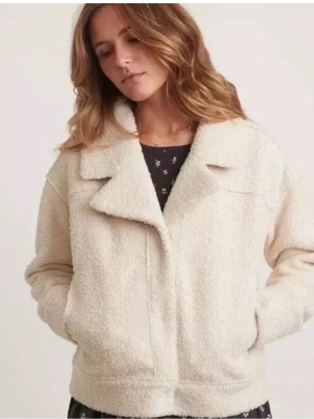 Marine Layer Women's Cream Teddy Coat Jacket
